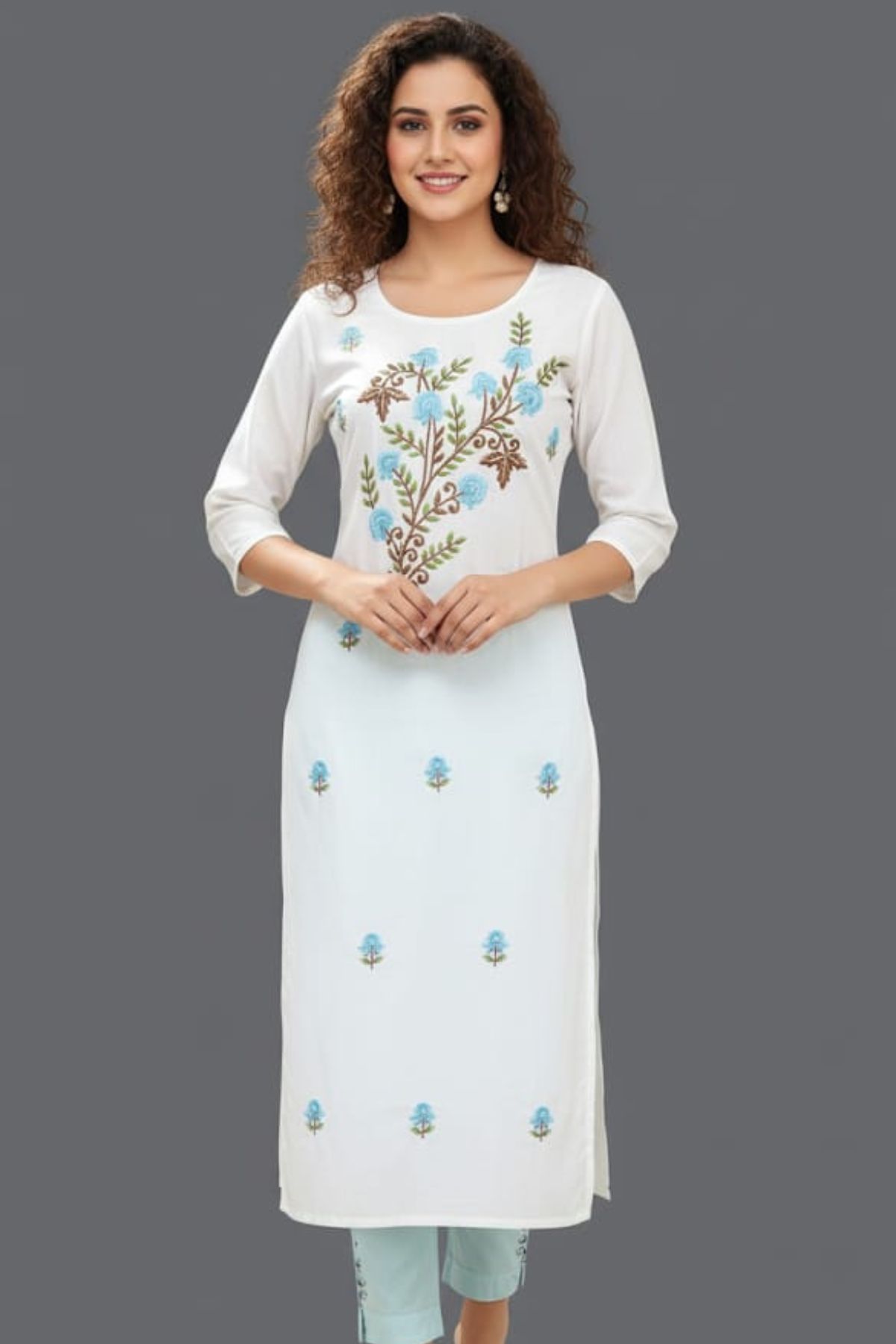 This green floral kurti brings freshness and charm together. Soft fabric, breezy design, and effortless style for your everyday elegance. (12)