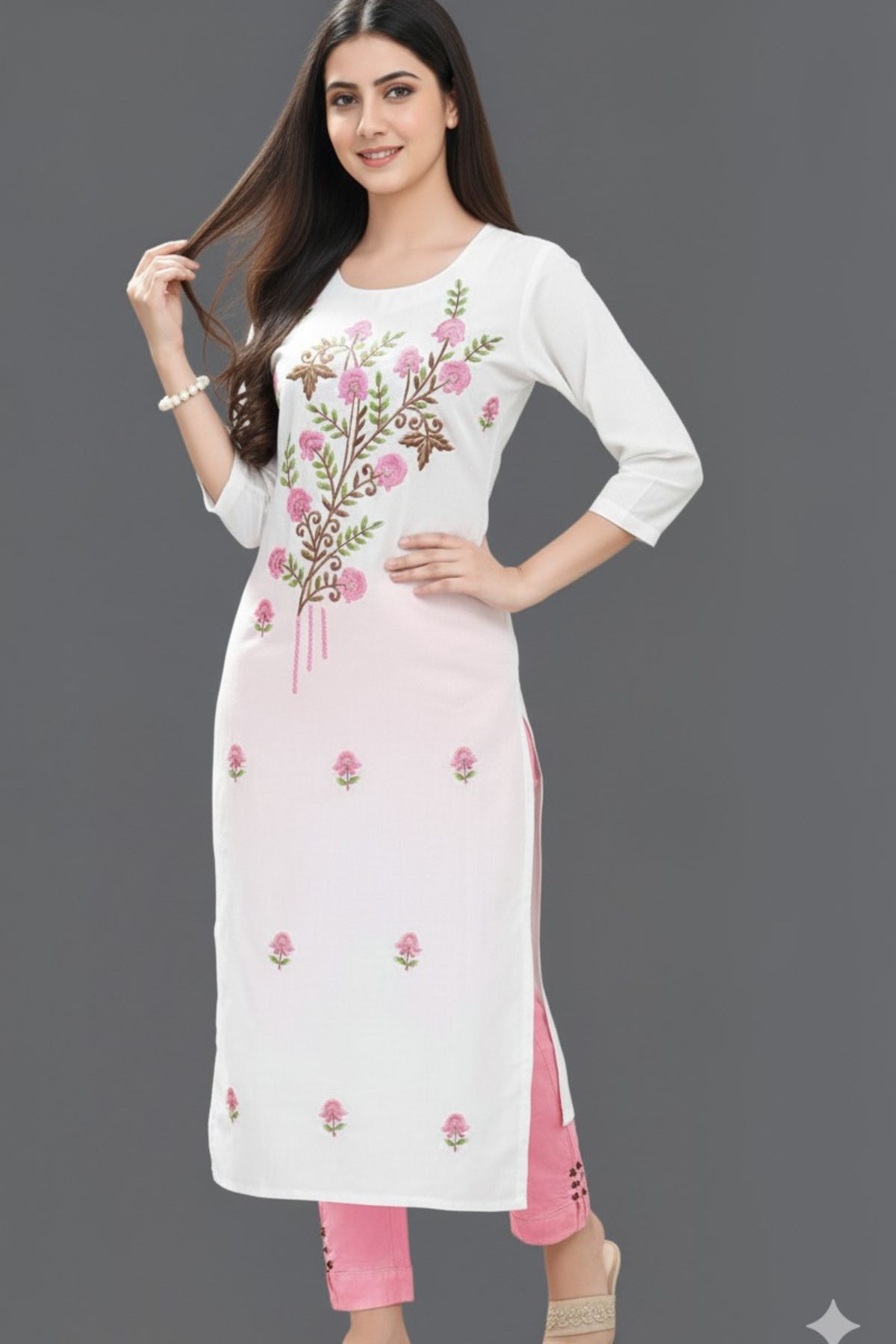 This green floral kurti brings freshness and charm together. Soft fabric, breezy design, and effortless style for your everyday elegance. (9)